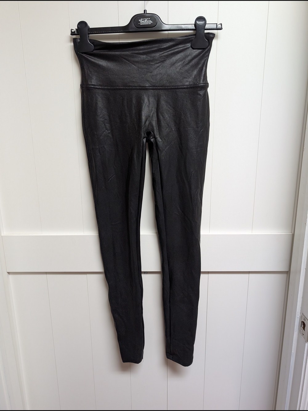 SPANX Black Faux Leather-Look Leggings, Medium